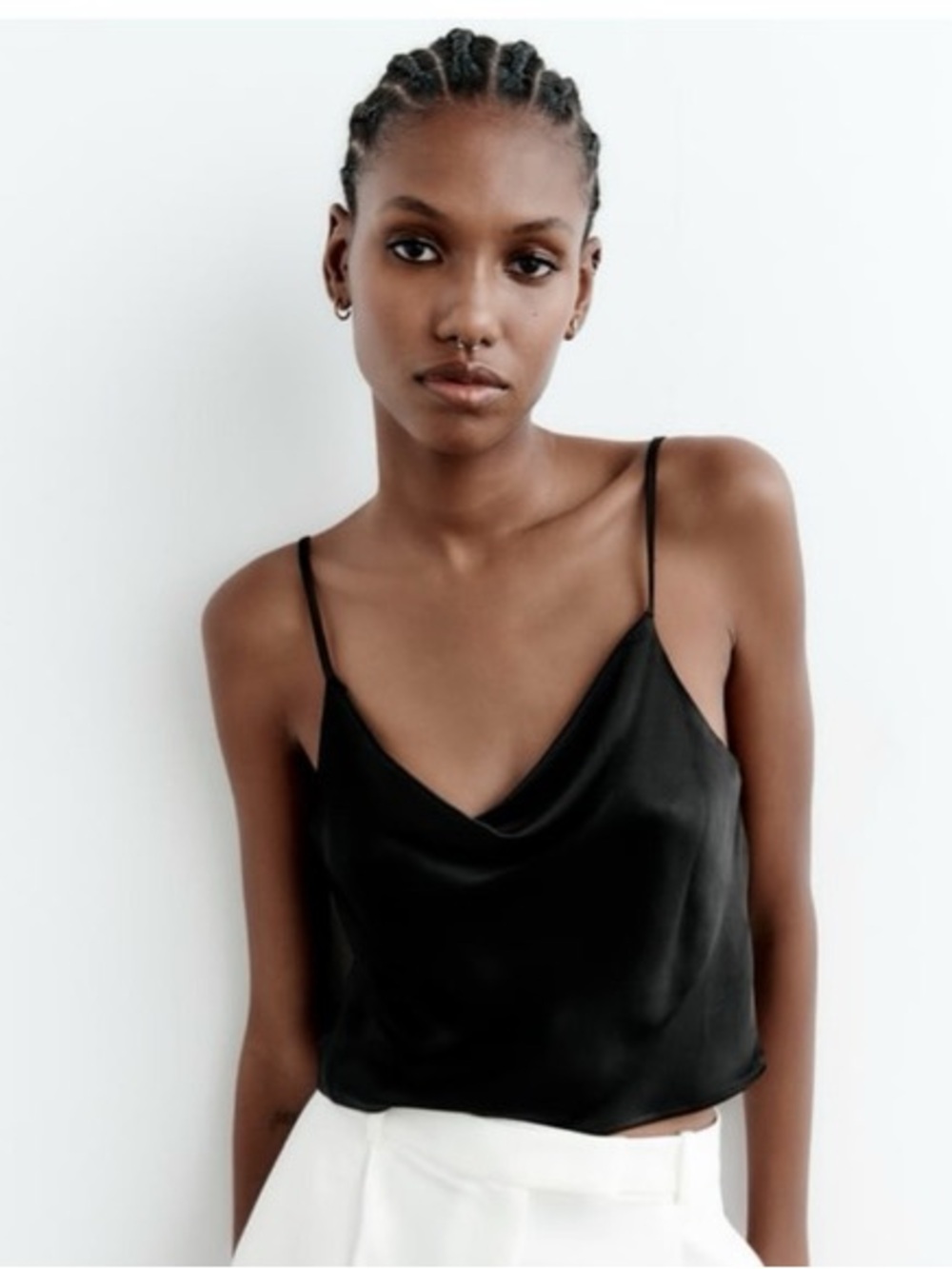 Zara Black Satin Draped Cami
